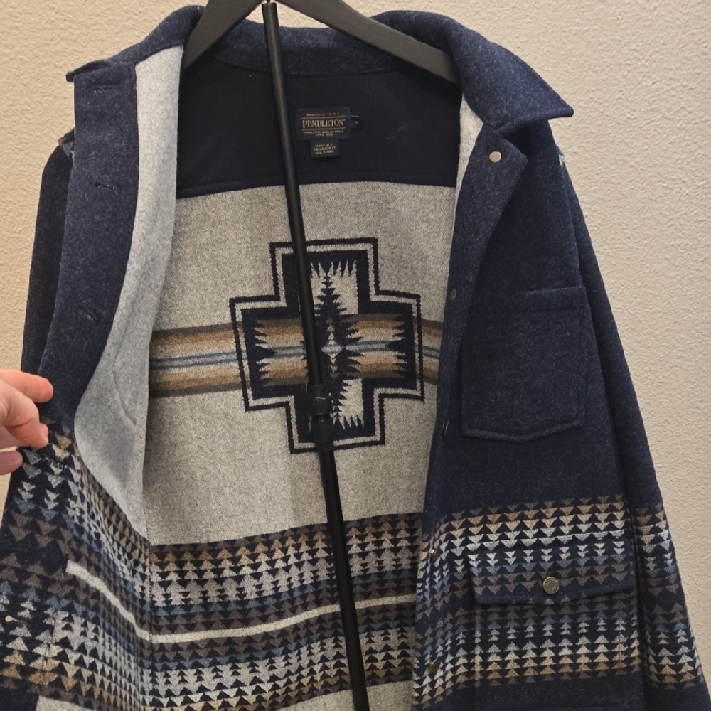 Pendleton Navy Patterned Wool Pea Coat - Picture 5 of 5